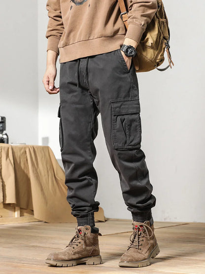 2024 New Winter Cargo Pants Men Multi-Pockets Drawstring Fleece Liner Thick Warm Overalls Joggers Casual Cotton Thermal Trousers.