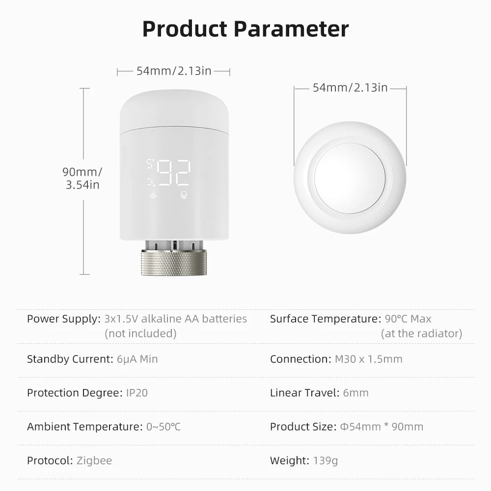 AVATTO 1~6PCS Tuya ZigBee TRV Radiator Actuator Valve,Smart Thermostat Temperature Controller Works With Alexa,Google Home,Alice.