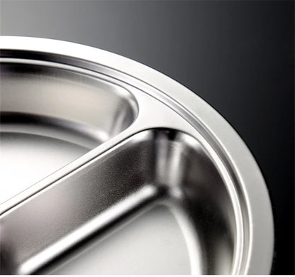 3 Grid Satinless Steel Food Plate Round School Kids Dish Trays Meal Sharing Dishes Set Service Table Student Main Dining Cutlery.