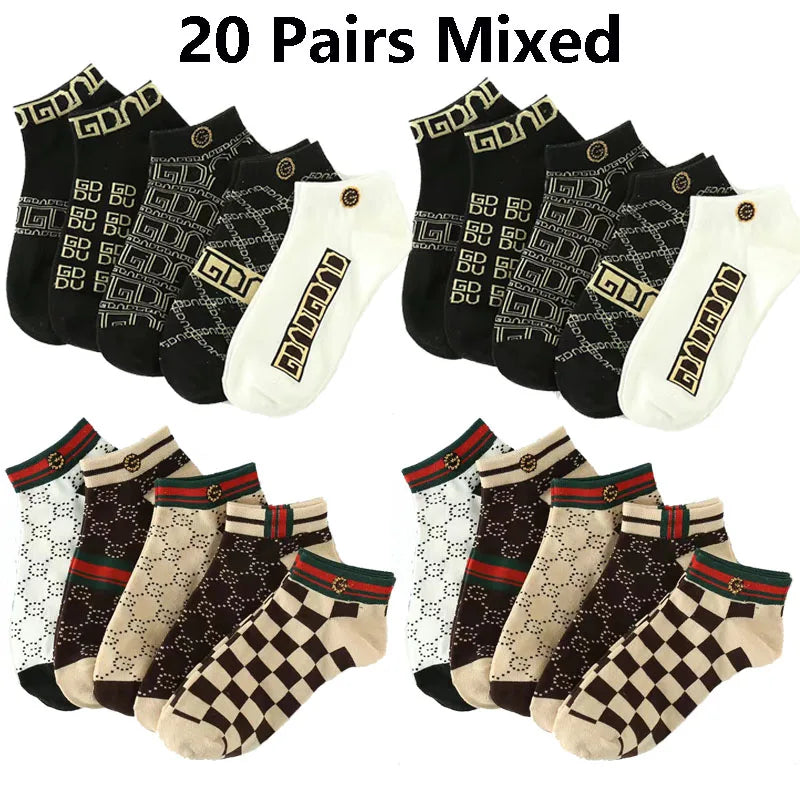 5/10/20 Pairs Mens Socks Short Breathable Luxury Socks Designer Brand Low-Cut Fashion Trendy Socks Geometric Pattern