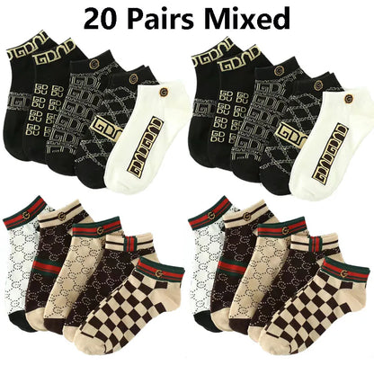 5/10/20 Pairs Mens Socks Short Breathable Luxury Socks Designer Brand Low-Cut Fashion Trendy Socks Geometric Pattern