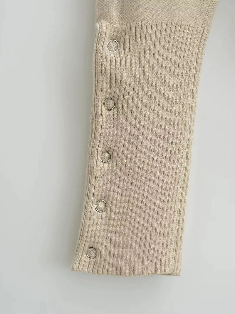 Women's High Waist Round Neck Single Breasted Cardigan Solid Long Sleeve Short Sweater Top Autumn Slim Bottoming Shirt.