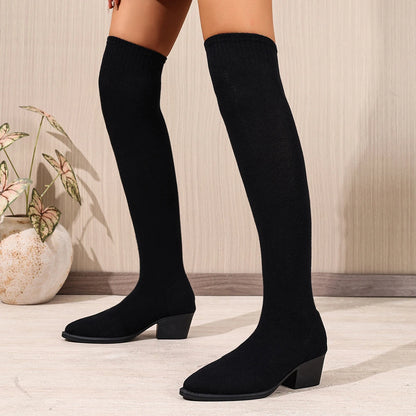 Women Knitting High Boots Flats Over The Knee Shoes Woman Trend Fashion Cozy Dress Sexy Elegant Sock Boots for Women.