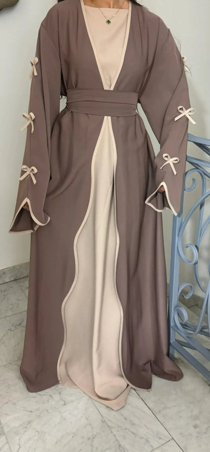Eid Bow Abaya Women Cardigan Dress Muslim Party Caftan Robe Jalabiya Morocco Dubai Kaftan Islam Vestidos Largos Ramadan 2025