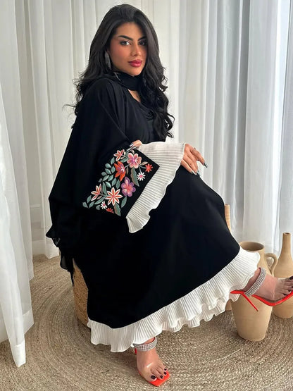 Women Muslim Arabic Abaya Luxury Embroidery floral Kimono Cardigan Long Dress Kaftan Modest Robe Femme Islam Clothing Kebaya.