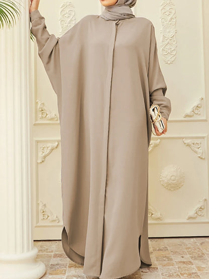 kebaya Ramadan Solid Batwing Sleeve Kaftan Abaya, Elegant Loose Split Maxi Length Dress, Women's Clothing