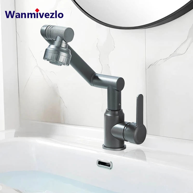 Basin Faucet 360° Rotate Bathroom Sink Mixer Cold Hot Tap Height Adjusted Multi Function Nozzle