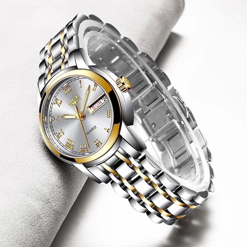 LIGE 2025 New Gold Watch Women Watches Ladies Creative Steel Women's Bracelet Watches Female Waterproof Clock Relogio Feminino.