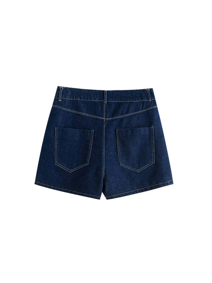 Women Fashion With Pockets Wrap Denim Shorts Skirts High Waist Zipper Fly Female Skort Mujer.