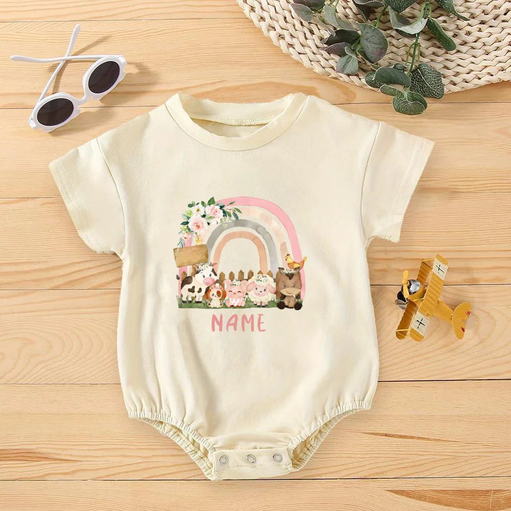 Personalisierter Regenbogen mit Namen Bubble Strampler Säugling Dschungel Geburtstag Party Kleidung Baby Übergroßer Body Niedlicher Wild One Overall
