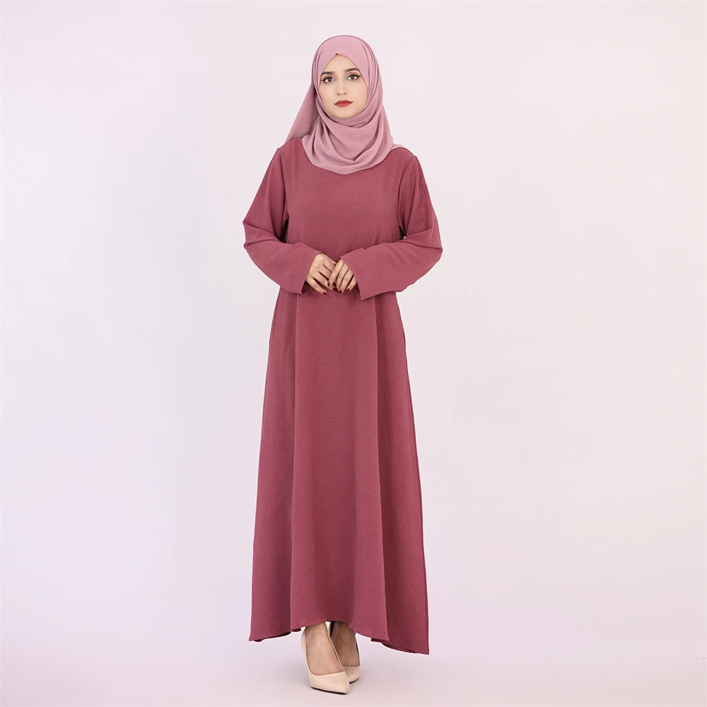 Ramadan Eid Solid Linen Dubai Abaya Turkey Islam Muslim Modest Dress Kaftan Prayer Clothes For Women Kebaya Robe Femme Musulmane.