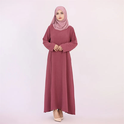 Ramadan Eid Solid Linen Dubai Abaya Turkey Islam Muslim Modest Dress Kaftan Prayer Clothes For Women Kebaya Robe Femme Musulmane.