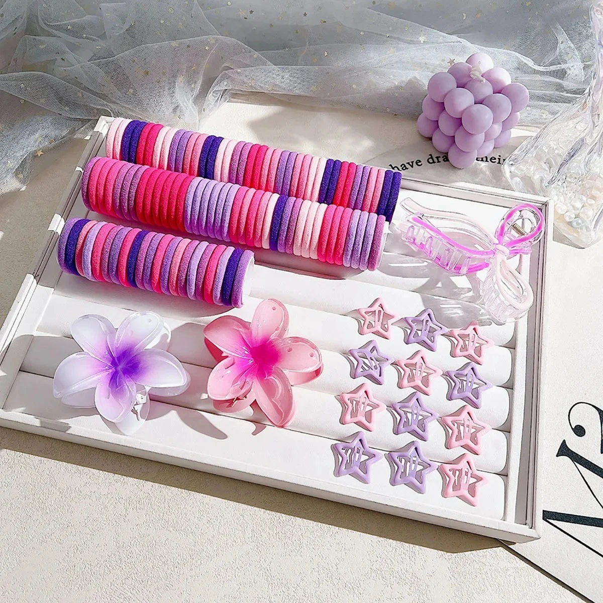 High Elasticity Women's Hair Accessories Blue Series Butterfly Knot Egg Flower Comb Set Hair Clips Fashionable Hair Accessories.