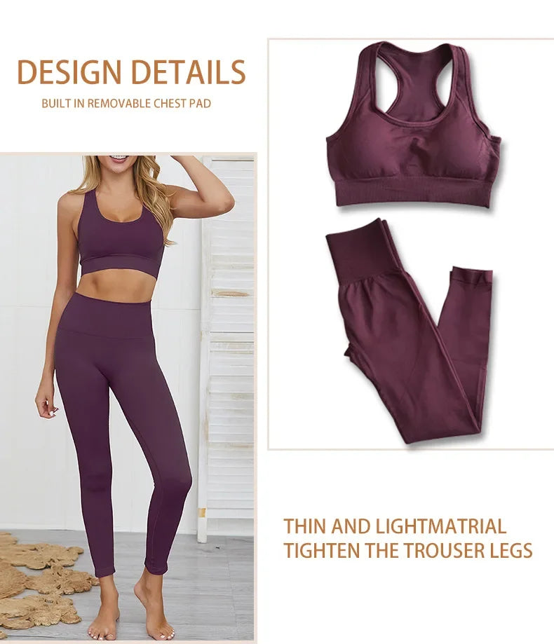 High Waist Nylon Seamless Knitted Yoga Wear Fitness Sportswear Quick Dry Breathable Butt Lifting Slimming Exercise Set.