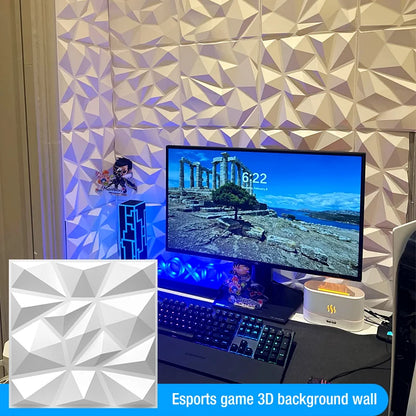 12 Pcs Decorative 3D Wall Panel Diamond Design Matt White Wallpaper Mural Tile-Panel-Mold 3D wall sticker bathroom kitchen 30cm