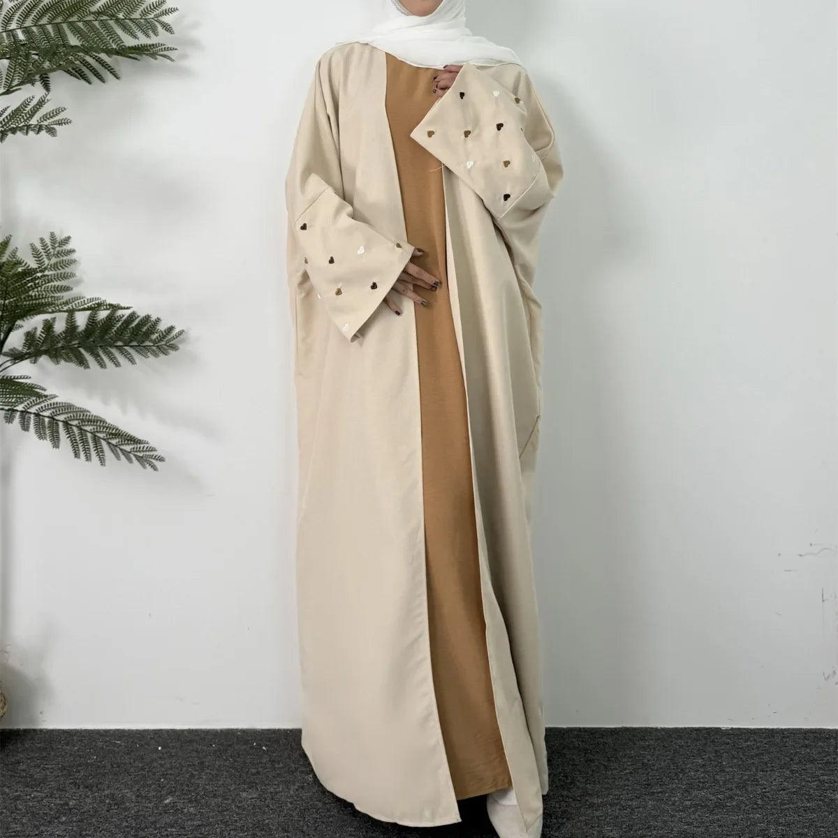 Open Front Abaya Long Sleeve Maxi Length Dress Womens Clothing Muslim Cardigan Abayas Embroidery Out Kaftans Women Jilbabs.