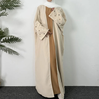 Open Front Abaya Long Sleeve Maxi Length Dress Womens Clothing Muslim Cardigan Abayas Embroidery Out Kaftans Women Jilbabs.