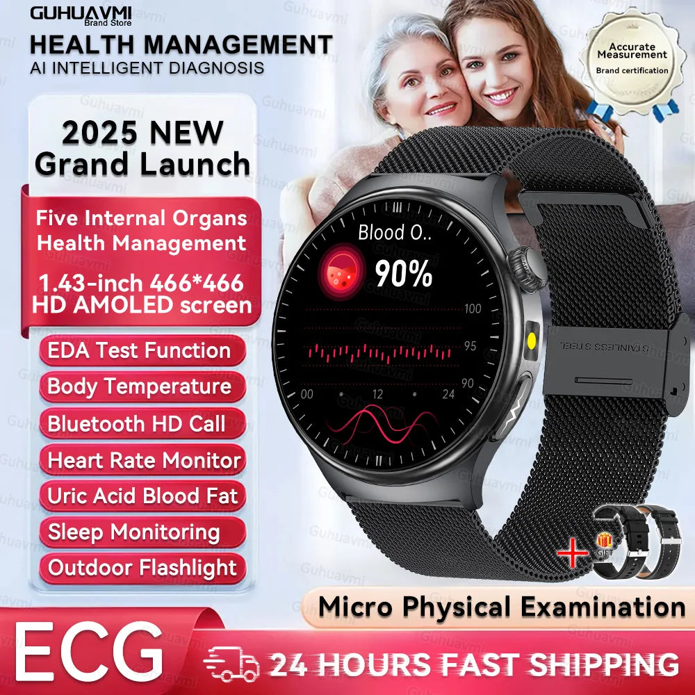 2026 New Smart Watch Men ECG+PPG Blood Lipids Uric Acid Blood Pressure Bluetooth Call 1.43'' Sapphire Smartwatch Remote Nursing