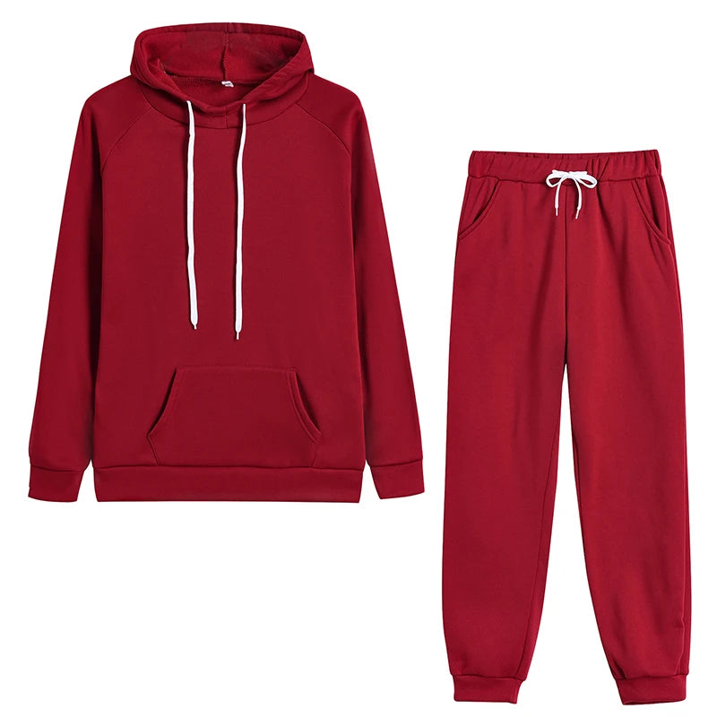 Autumn Women's Fleece Tracksuit 2 Pieces Set Pullover Hoodies+Pants Sport Suit Female Winter Warm Sweatshirt Suit for Woman.