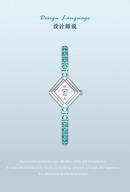 Luxury Women's Watch Square Dial Blue Rhinestones Bracelet Waterproof Fashion Elegant Wristwatch for Women Daily Wear Gifts.