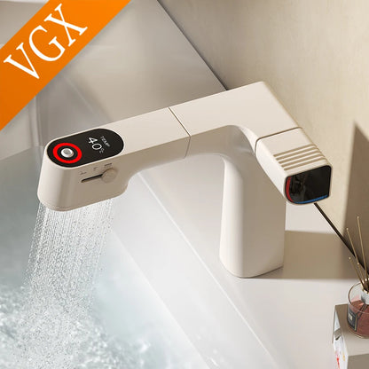 VGX Purified Bathroom Faucets Pull Out Water Filter Tap White Basin Mixer Sink Faucet Gourmet LED Display Brass Tapware Crane