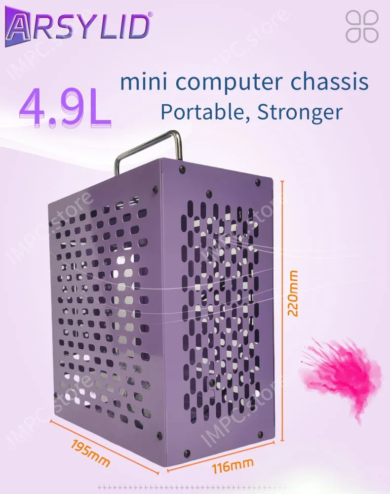 ARSYLID K49 ITX A4 Computer Case 4.9L 185mm Graphics Card Flex PSU 50mm Radiator Mini PC Chassis.