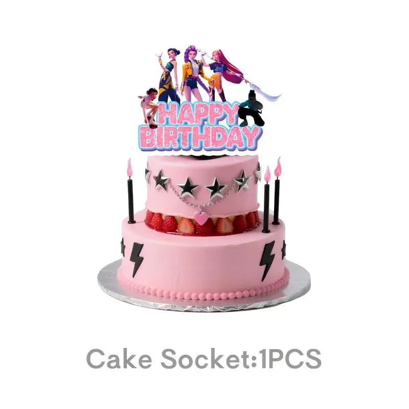 NEUE Dämon Jäger Kpop Geburtstag Dekorationen Set Geschirr Luftballons Banner Tischdecke Tasche Kpop Kuchen Dekor Für Mädchen Party Gefälligkeiten.