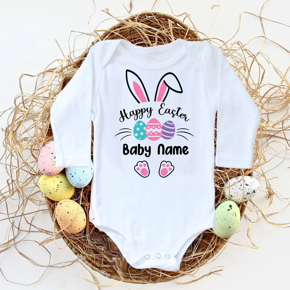 Personalisierter Ostern-Baby-Body mit individuellem Namen, Säuglings-Outfits, Kleidung, Junge, Mädchen, Urlaub, Party, Overall, niedlicher Hase, Neugeborenen-Strampler
