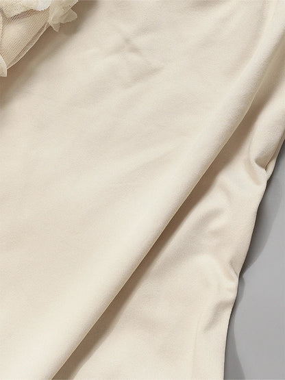 Sommer 2025, langärmlige Damen-Mesh-Bluse mit Spitzenbesatz, Rundhalsausschnitt, vielseitiges, dünnes Modell-Bottom-Shirt