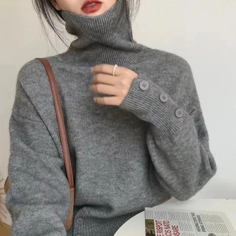 Turtleneck Pullover Sweater Women Knitted Shirts Autumn Winter Female Fashion Long Sleeve Elastic Casual Sweaters Tops Knitwear.