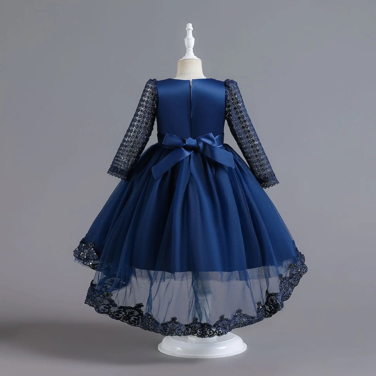 Party-Tüll-Kleider für Mädchen, langärmelig, Spitze, Perlen, nachgestelltes Prinzessinnenkleid für Kinder, Hochzeit, Geburtstag, Performance, Abendkleid