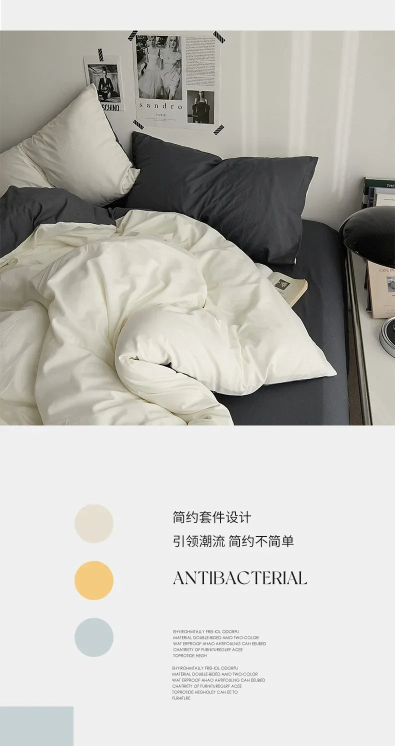 High Quality Solid Color Double Washed Cotton Bedding 4 Pieces Set Student Dormitory Bed Linen Duvet Set Bed Suit.