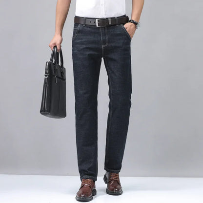 2024 New Brand Men's Fit Straight Lightweight Cotton Stretch Denim Pants Casual Male High Waist Thin Light Blue Business Jeans