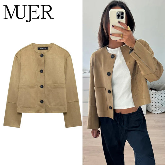 MUJER 2025 Wildlederjacke Damen Varsity Bomberjacken für Damen Neu in Mänteln und Jacken Damen Langarm Damen Winterjacke