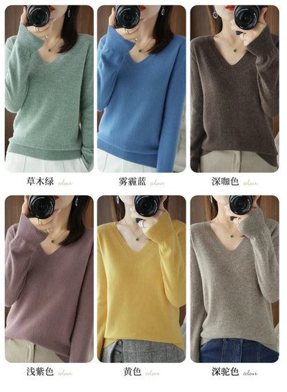 Neue Kaschmir frauen V-ausschnitt Pullover Spitze Neck Aushöhlen Design Beiläufige Gestrickte Lange Hülse frauen Pullover Herbst Und winter