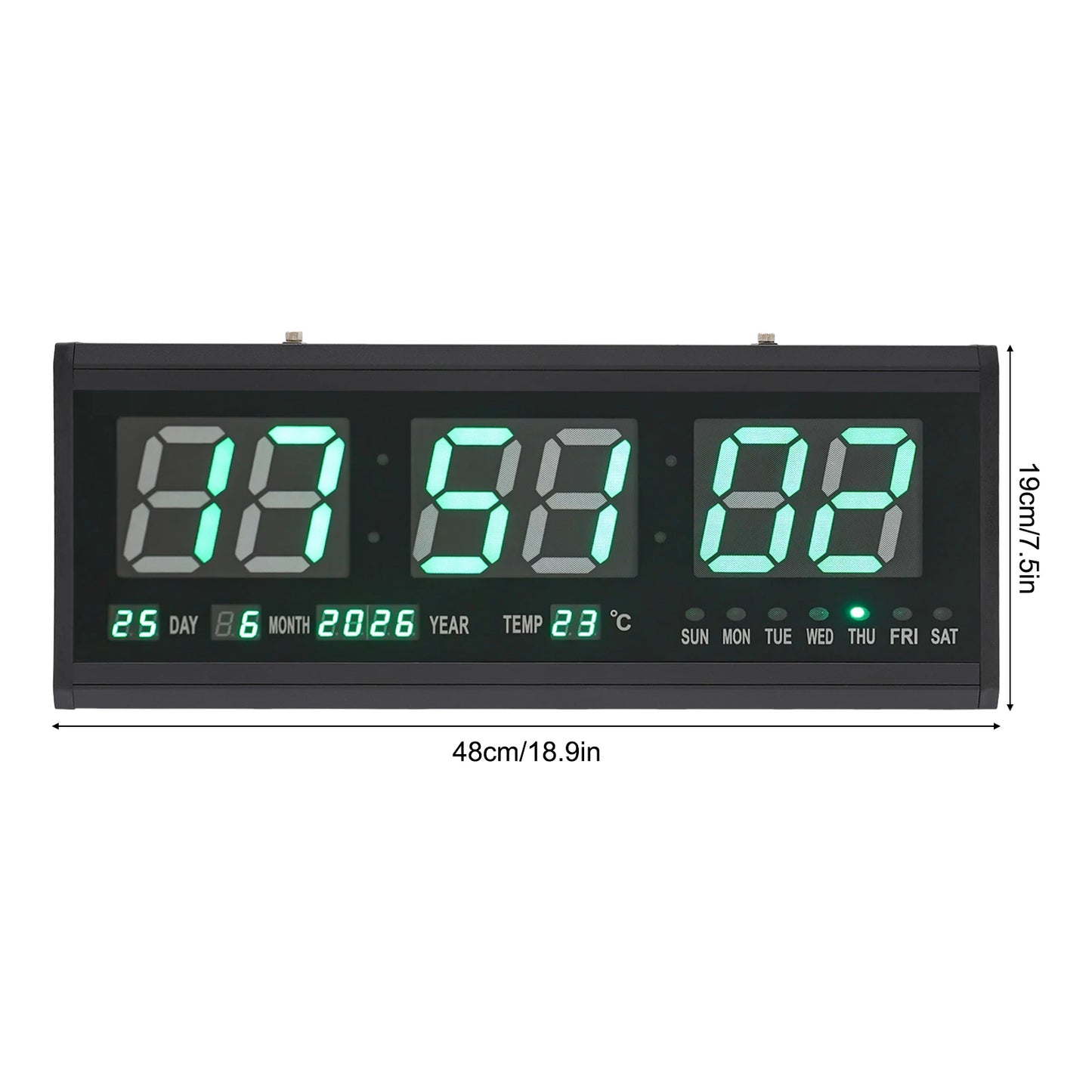 220 V große LED-Digital-Wanduhr, Zeit, Temperatur, Datum, Woche, Anzeige, automatischer Dimmer, leuchtende, leise Tischuhr, Wanduhr, 48 x 19 cm