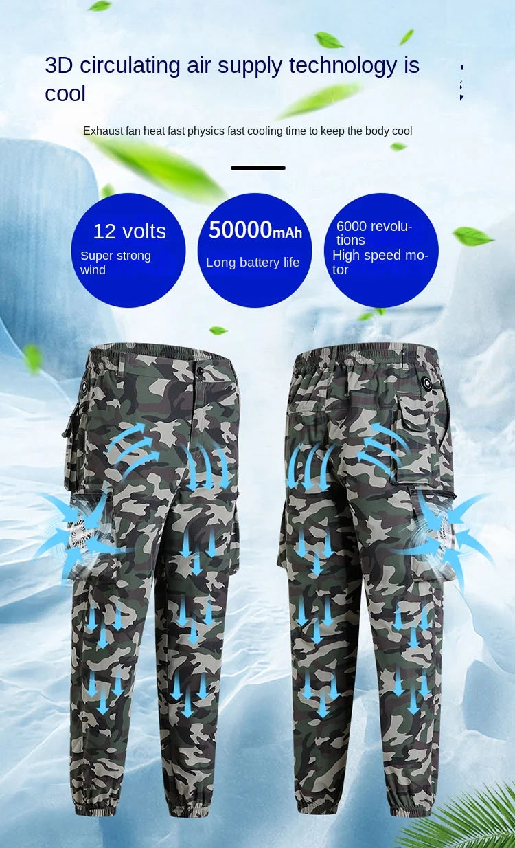 Fan Pants Cold Fishing Pure Cotton Site Welder Camping Ride Climbing Hiking Sports Fan Suit Air-Conditioning Clothes Fan Cooling.