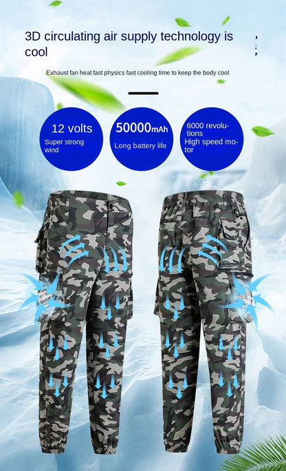 Fan Pants Cold Fishing Pure Cotton Site Welder Camping Ride Climbing Hiking Sports Fan Suit Air-Conditioning Clothes Fan Cooling.