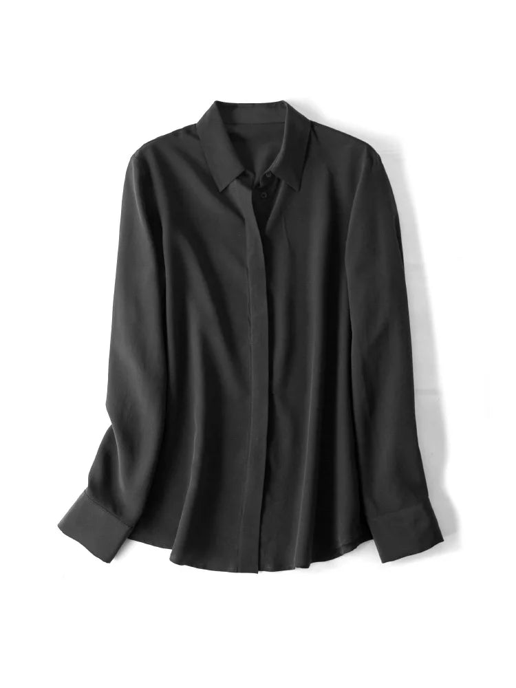 SuyaDream Damen-Seidenhemden, 100 % echte Seide, solide, langärmelige, schicke Blusen mit Knöpfen, 2025, Frühling, Sommer, Büro-Dame-Top, Weiß