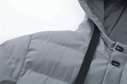 New Winter Men's Mid-Length Cotton-Lined Coat Business-Casual Windproof Warmth Fashionable Hooded Jacket Stylish Menswear.