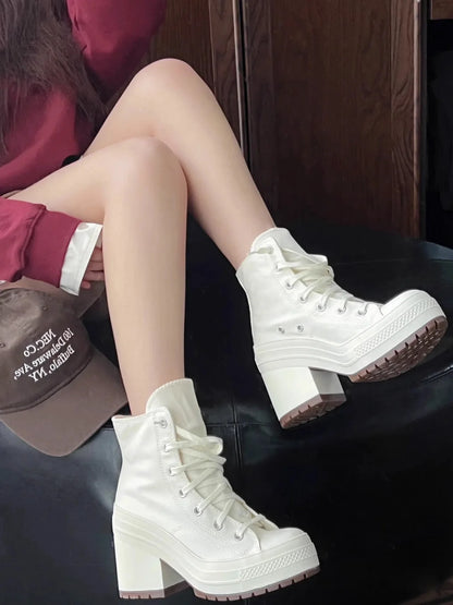Women Platform Sneakers Canvas Shoes Personalized Luxry Heels Skateboard Lace Up Casual Fashion Outdoor Sneakers