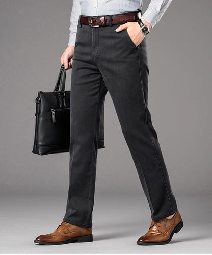 Spring Autumn Men's Classic Business Jeans Straight Elastic Fashion Washed Denim Trousers Brand Clothing Office Jean Pants Male.