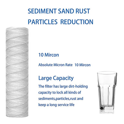 ABUN-10Pcs 10 Micrometre 10 Inch X 2.5 Inch String Wound Sediment Water Filter Cartridge Whole House Sediment Filtration