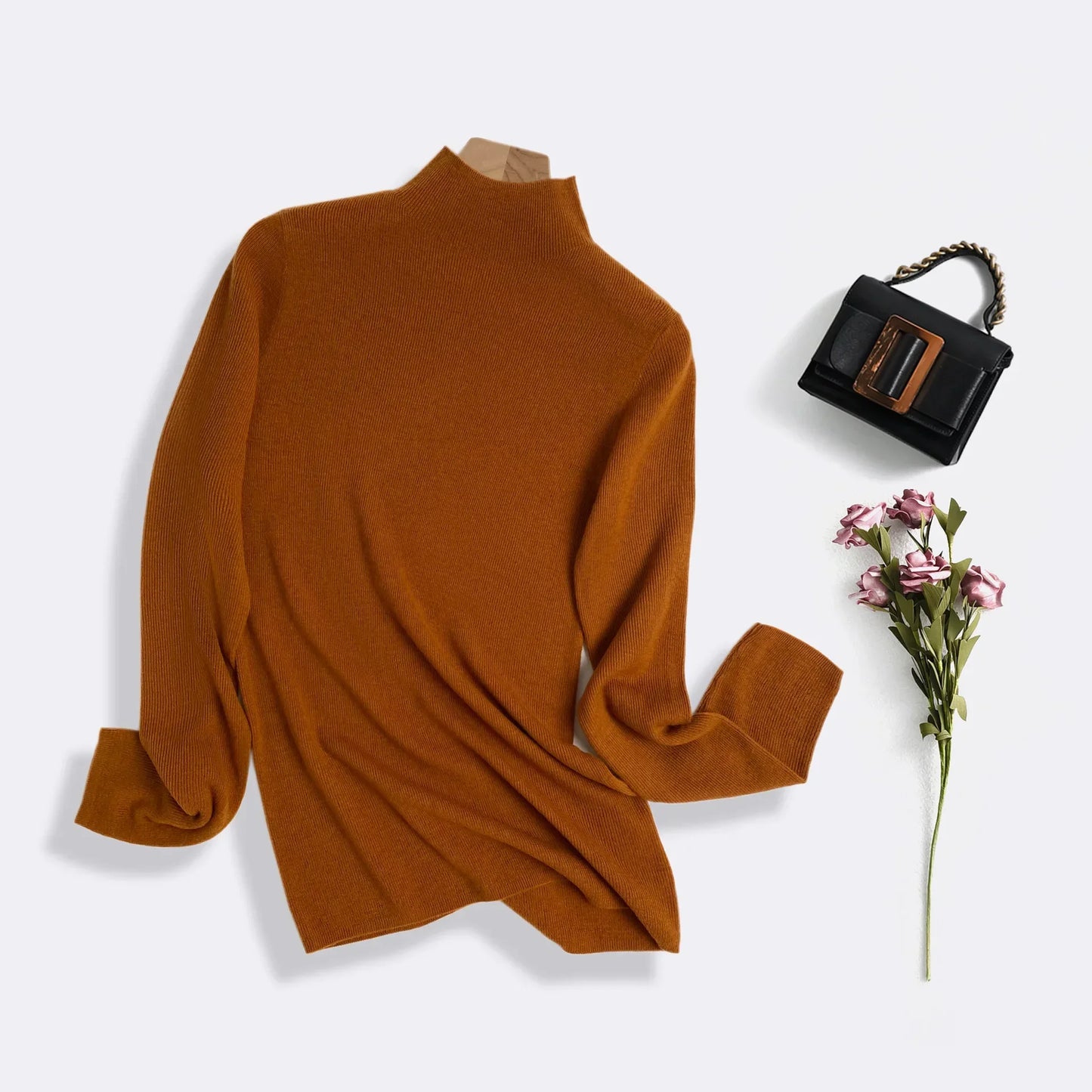 100% Ultra-fine Merino Wool Sweater Autumn and Winter Loose and Simple Semi-turtleneck Wool Bottoming Shirt Multi-color Sweater