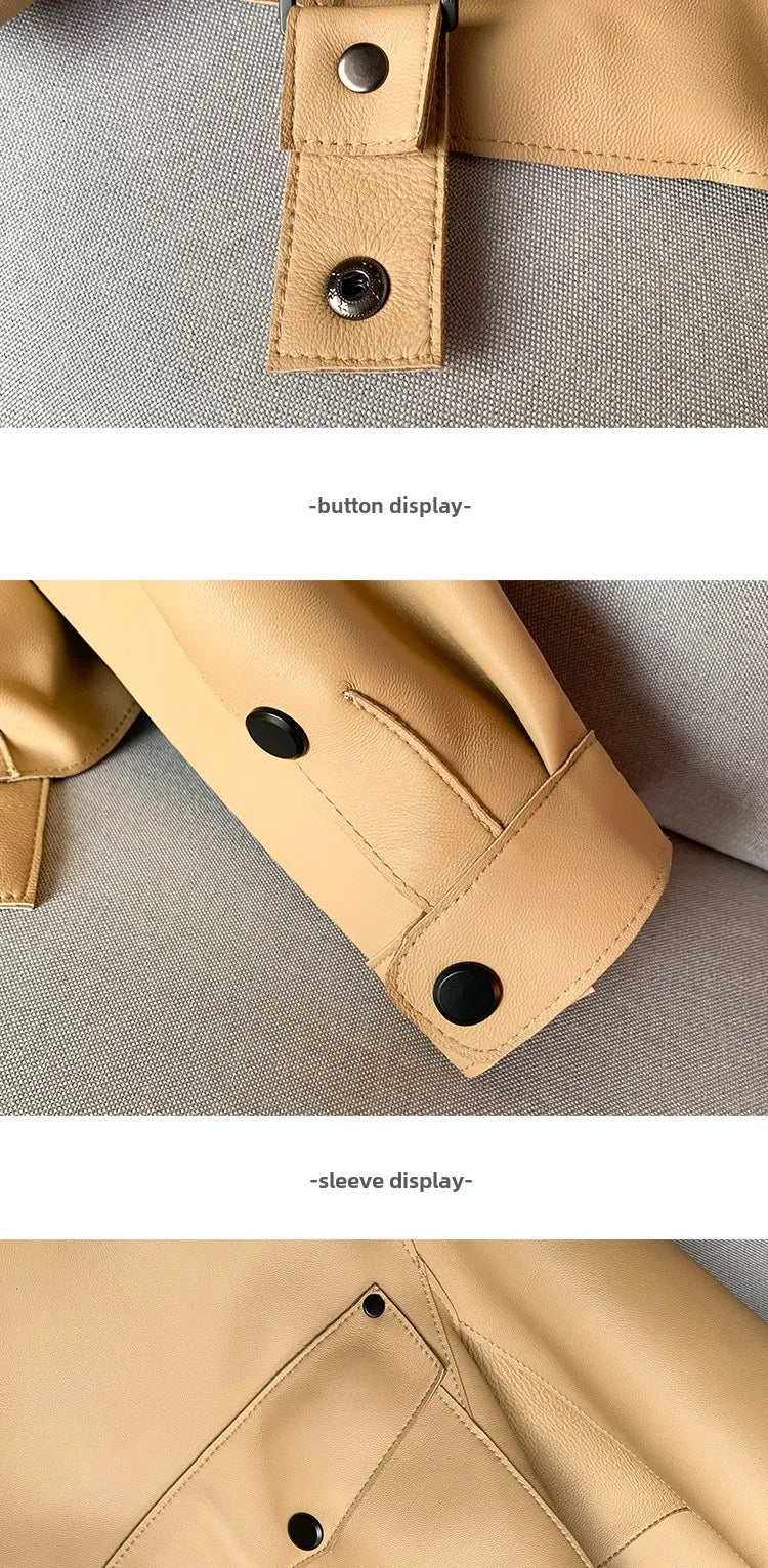 Schaffellmantel für Damen, Lederjacke, Winter, Frühling, Moto, Biker, echt, Top-Qualität, Schwarz.