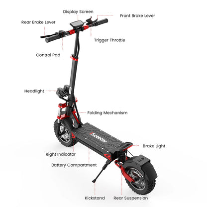 iScooter IX8 Foldable Electric Kick Scooter for Adults 60 km/h Speed 2400W Power 48V Voltage 20Ah Battery.
