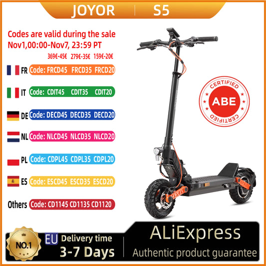 JOYOR S5（ABE）Adult Electric Scooter 500W Motor 48V13AH Battery Foldable E-Scooter 10 Inch Air Tire City Escooter.