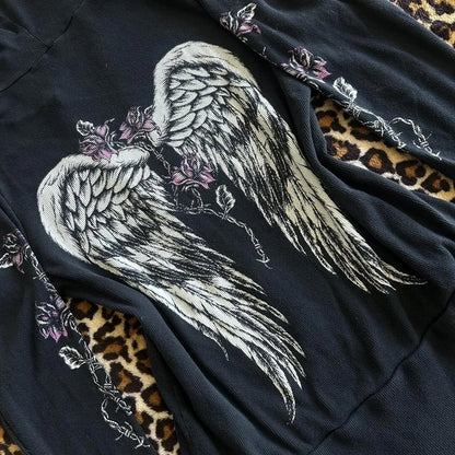 00s Aesthetic Vintage Jacket Y2k Grunge Zip Up Sweatshirt Flower Wings Print Slim Fit Hoodies E-girl Gothic Cool Street Outwear.