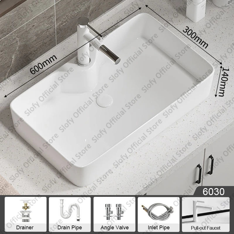 Large Square Ceramic Washbasin For Bathroom Countertop Basin White Sink Above Counter Pedestal Hotel Home Balcony Bathroom Sinks