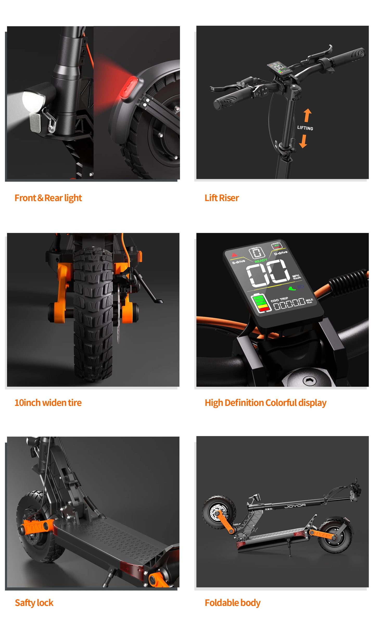 JOYOR S10-S-Z Electric Scooter 60V 18Ah Dual Motor 2000W 10 Inch Tire Adult Escooter 65km/h Max Speed 70-85km Range Black.